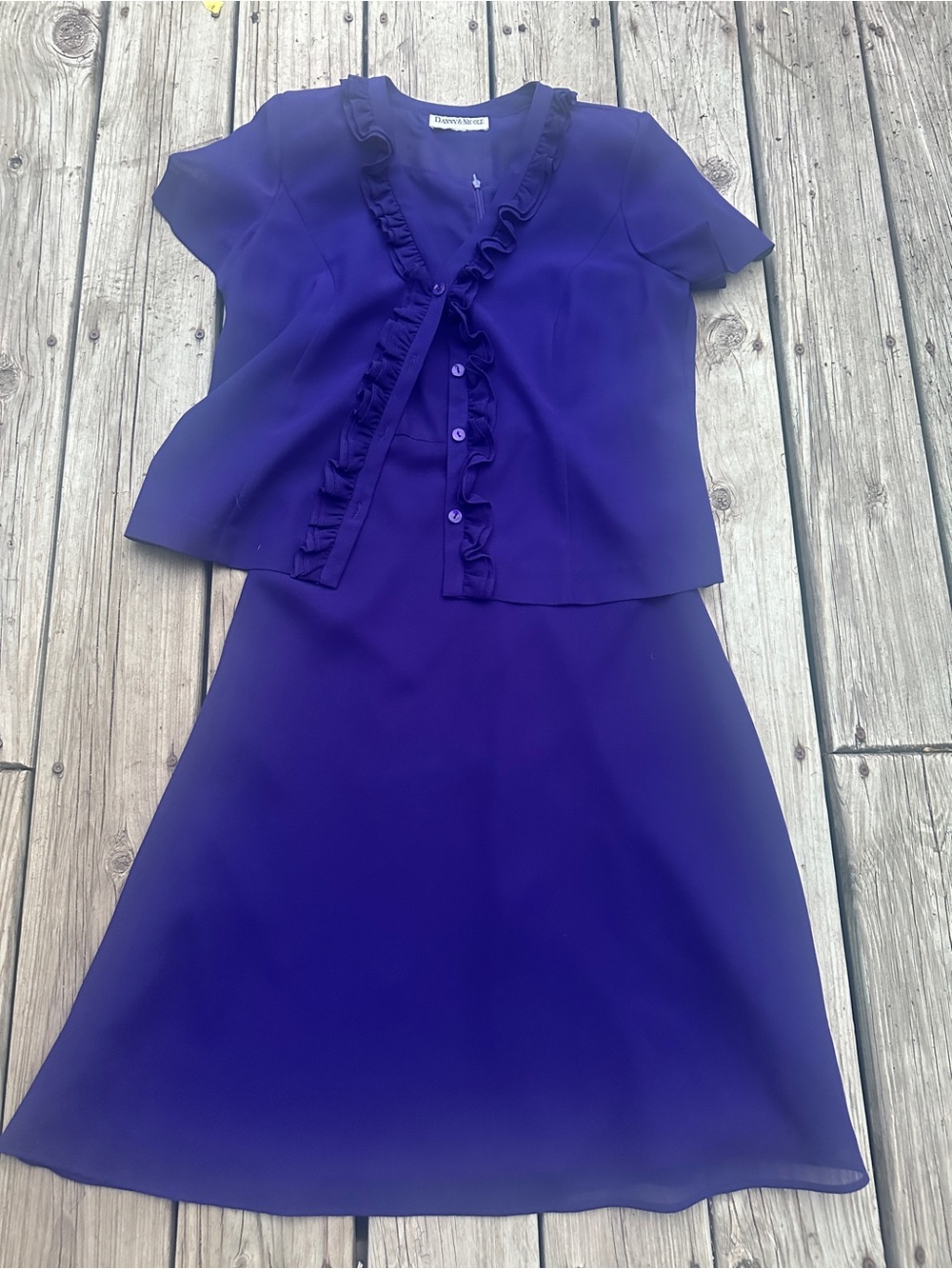 Vtg Purple Shift Dress with Matching Ruffle Cover Danny & Nicole, OS